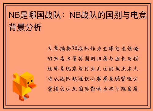 NB是哪国战队：NB战队的国别与电竞背景分析