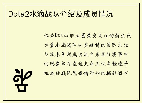 Dota2水滴战队介绍及成员情况