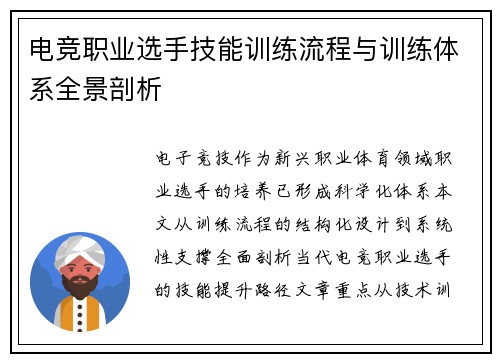 电竞职业选手技能训练流程与训练体系全景剖析