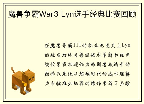 魔兽争霸War3 Lyn选手经典比赛回顾