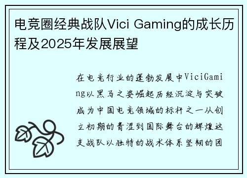 电竞圈经典战队Vici Gaming的成长历程及2025年发展展望