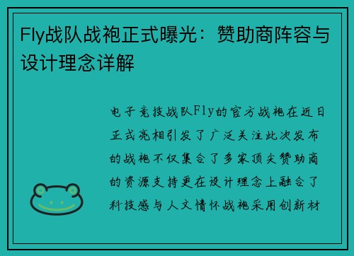 Fly战队战袍正式曝光：赞助商阵容与设计理念详解